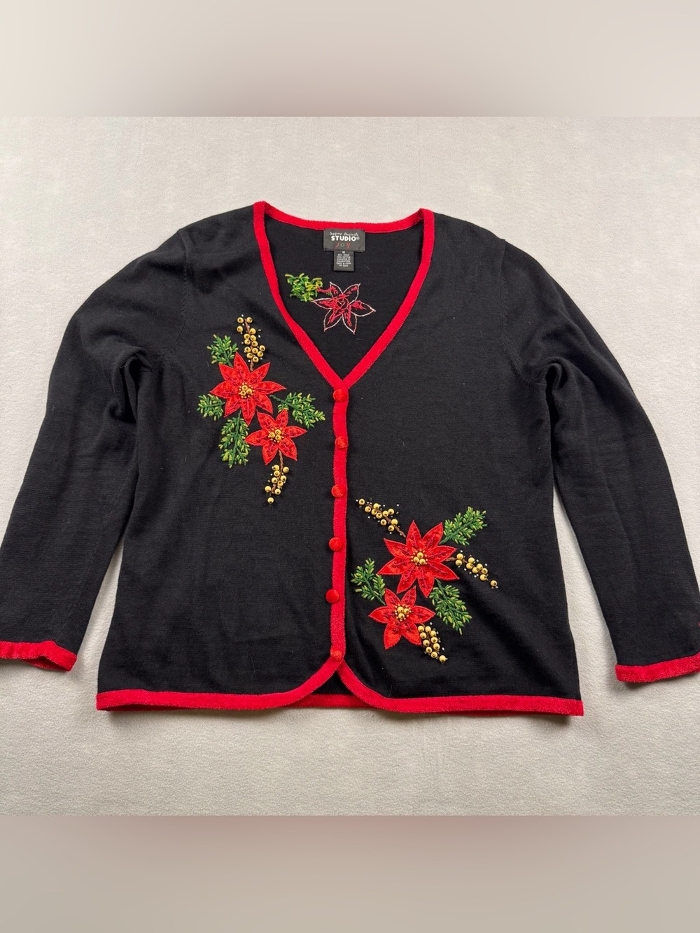 Designer Originals Studio Christmas Sweater Poinsettia Women Size Medium Holiday